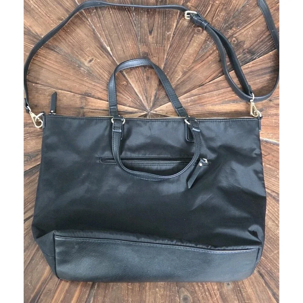 MAX STUDIO Black Satchel Top Handle Bag, Zip, Detachable Adjustable Strap, Gold